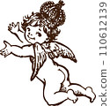 Antique angel wearing a crown 110612139