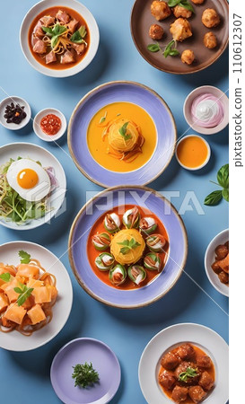 set of different dishes on the table set of different dishes on the table 110612307