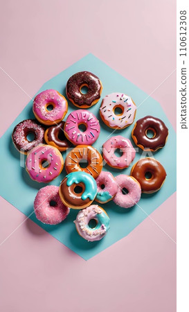colorful donuts on a pink background colorful donuts on a pink background 110612308
