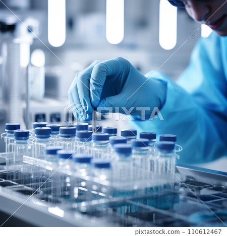 Medical laboratory research, chemist or researcher in gloves. Medicine healthcare pharma production lab laboratory science chemistry genetic 110612467