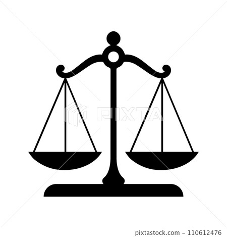 Justice scale icon. Libra silhouette on white background. Vector illustration Justice scale icon. Libra silhouette on white background. Vector illustration 110612476