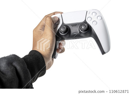 Gamer hand using video game console controller 110612871