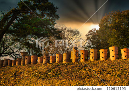 Think about the ancient times while looking at the clay clay figures placed in the park where the ancient tomb is located. 110613193