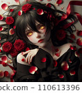 一個美麗的女人與紅玫瑰花的肖像 110613396