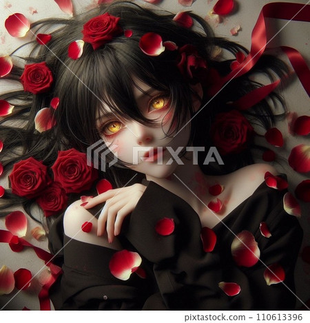 Portrait of a beautiful woman with red rose flowers Portrait of a beautiful woman with red rose flowers 110613396