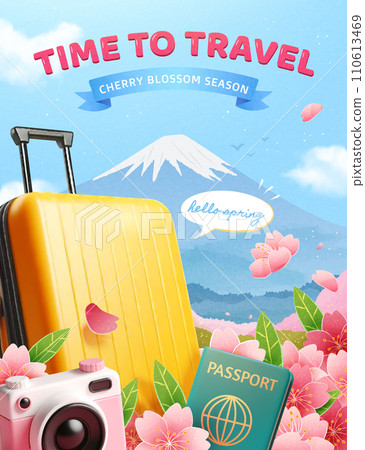 Cherry blossom season travel poster 110613469