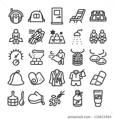 Sauna relaxation icon set Sauna relaxation icon set 110613984