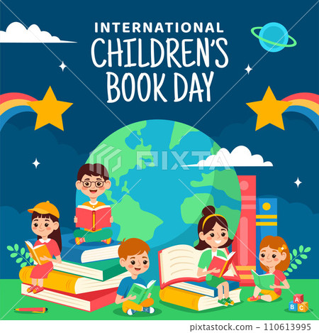 Children Book Day Social Media Illustration Flat Cartoon Hand Drawn Templates Background 110613995