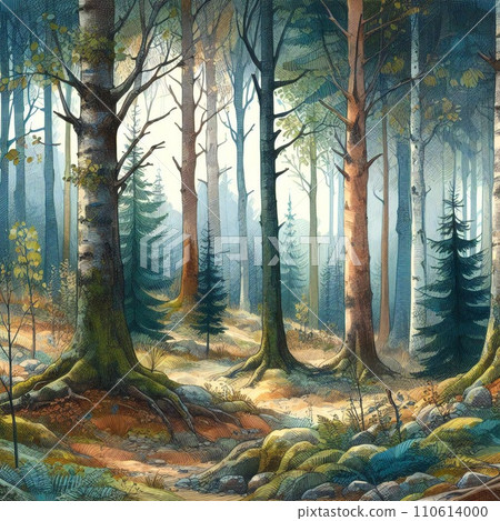 氣氛平靜的森林的插圖 氣氛平靜的森林的插圖 110614000