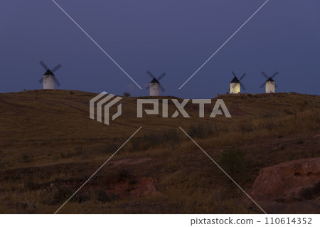 Windmills near Alcazar de San Juan, Toledo, Castilla La Mancha, Spain 110614352