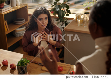 Young confused woman making excuses 110614539