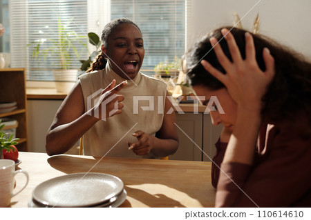 Angry woman shouting at her girlfriend 110614610
