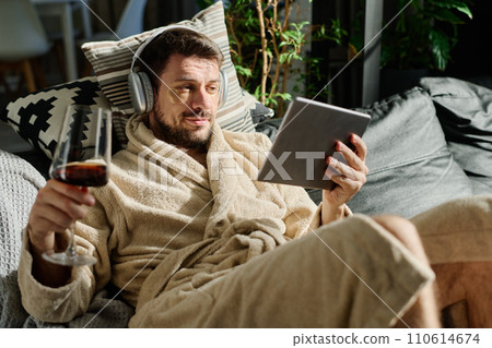 Young man communicating in video chat 110614674