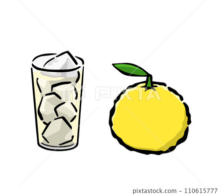 Illustration of yuzu and yuzu juice drink Illustration of yuzu and yuzu juice drink 110615777