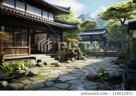 Generative AI The courtyard of a Japanese-style wooden house 110615951