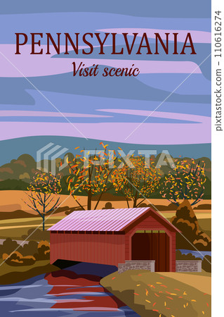 Pennsylvania covered bridge, USA Travel Poster Pennsylvania covered bridge, USA Travel Poster 110616274