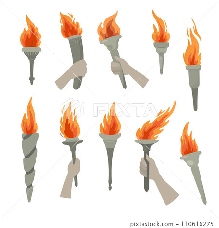 Burning torch in hand set 110616275