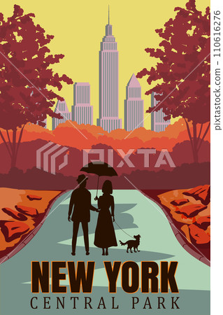 New York Central Park Poster. Travel vintage postcard New York Central Park Poster. Travel vintage postcard 110616276