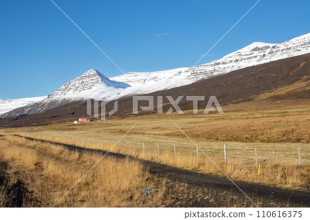 Autumn snow on the mountains, East Iceland 110616375
