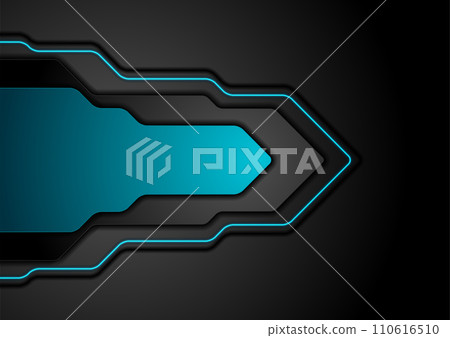 Black and blue tech geometric background with neon effect 110616510