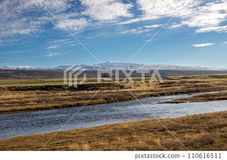 Autumn country with a river, East Iceland Autumn country with a river, East Iceland 110616511