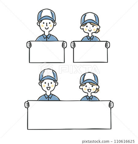 Male and female workers holding a board 110616625
