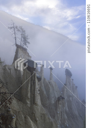 Earth pyramids of Platten (Erdpyramiden - Piramidi di Plata) near Percha and Bruneck,  South Tyrol, Italy 110616691