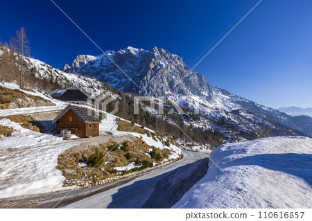 Winter landscape near Vrsic, Triglavski national park, Slovenia 110616857