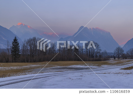 Winter landscape near village Bovec, Triglavski national park, Slovenia 110616859