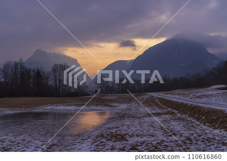 Winter landscape near village Bovec, Triglavski national park, Slovenia 110616860