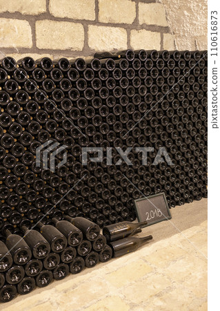 bottles of wine in  old cellar in center of Eger, Northern Hungary 110616873
