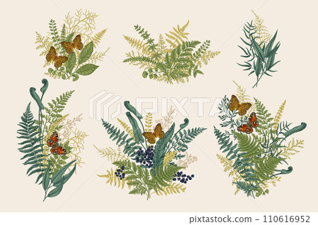 Set with butterflies, leaves Set with butterflies, leaves 110616952