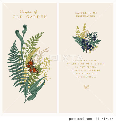 Invitations with leafy bouquet and butterfly 110616957