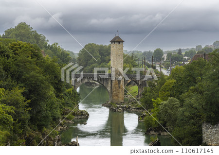 Pont Vieux, bridge in Orthez, New Aquitaine, Departement Pyrenees Atlantiques, France 110617145
