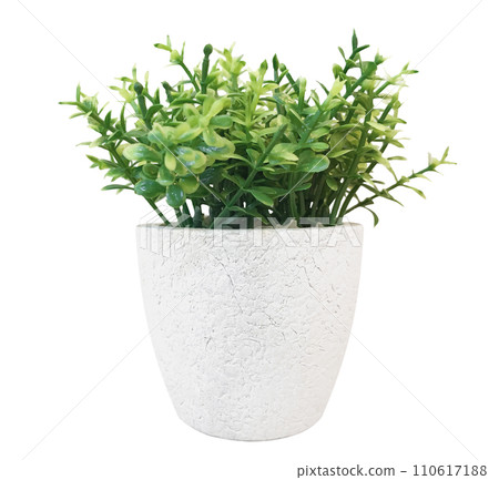 Artificial green plants in white pots 110617188