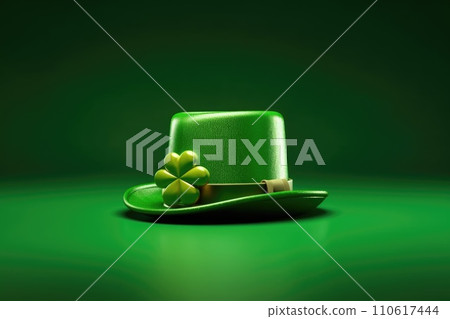Happy Saint Patricks day. Banner with traditional green hat. Generative AI 110617444