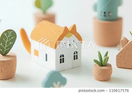 大貓和房子的風景（柔和的色彩） 110617576