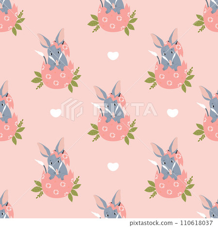 Seamless pattern Easter bilby. Cute Australian animal in egg on pink background. Vector illustration for design, wallpaper, packaging, textile. Seamless pattern Easter bilby. Cute Australian animal in egg on pink background. Vector illustration for design, wallpaper, packaging, textile. 110618037
