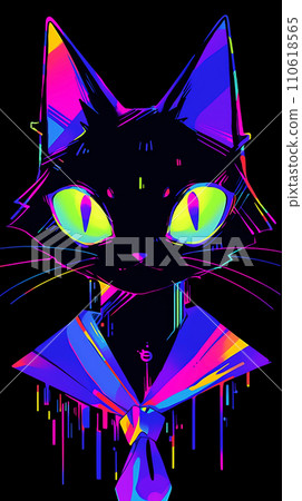 Hand drawn cartoon anime cat illustration in clothes 110618565