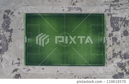 Large green football field at stadium closeup Large green football field at stadium closeup 110618570