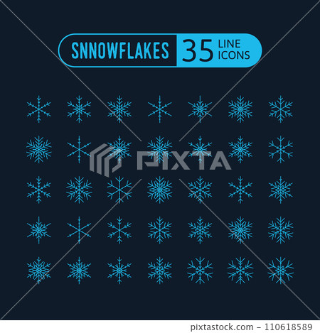 Cute snowflakes collection with editable stroke. Nice element for Christmas banner, cards. New year ornament. Cute snowflakes collection with editable stroke. Nice element for Christmas banner, cards. New year ornament. 110618589