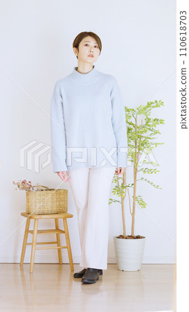 Fashion coordination of women's winter clothes, whole body (portrait) 110618703
