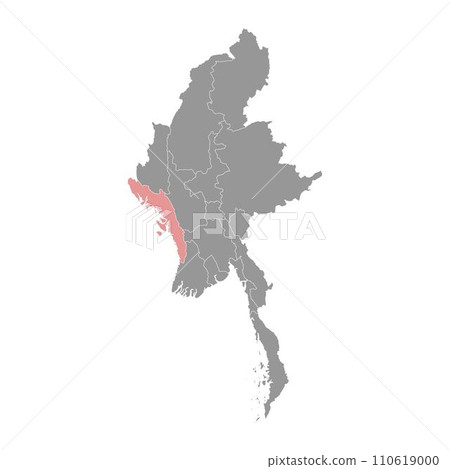 Rakhine state map, administrative division of Myanmar. Vector illustration. Rakhine state map, administrative division of Myanmar. Vector illustration. 110619000