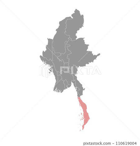 Tanintharyi state map, administrative division of Myanmar. Vector illustration. Tanintharyi state map, administrative division of Myanmar. Vector illustration. 110619004