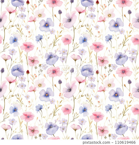 Seamless pattern with wild spring flowers on white background 110619466
