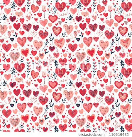 Valentine's day or mother's day background, red hearts on white background seamless pattern 110619485