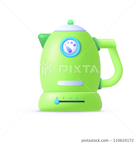 Green electric kettle 3d in modern style on light background. Vector illustration 110620172