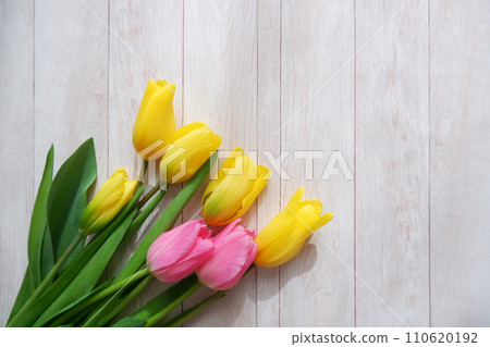 white wooden plank background and tulips 110620192