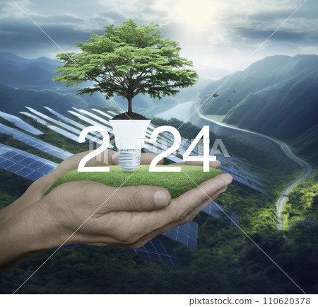Happy new year 2024 ecological cover concept, Generative AI Happy new year 2024 ecological cover concept, Generative AI 110620378