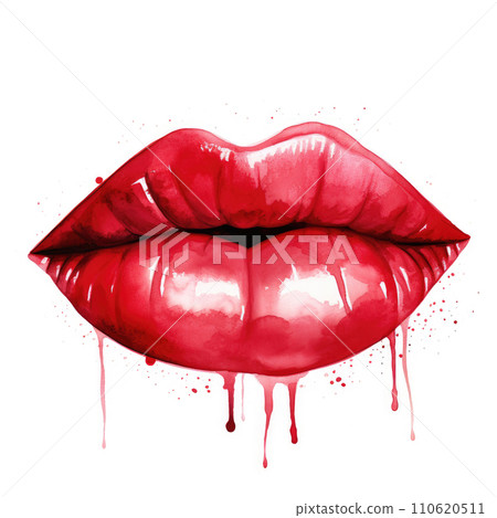 Watercolor red imprint of red lipstick on white background Watercolor red imprint of red lipstick on white background 110620511
